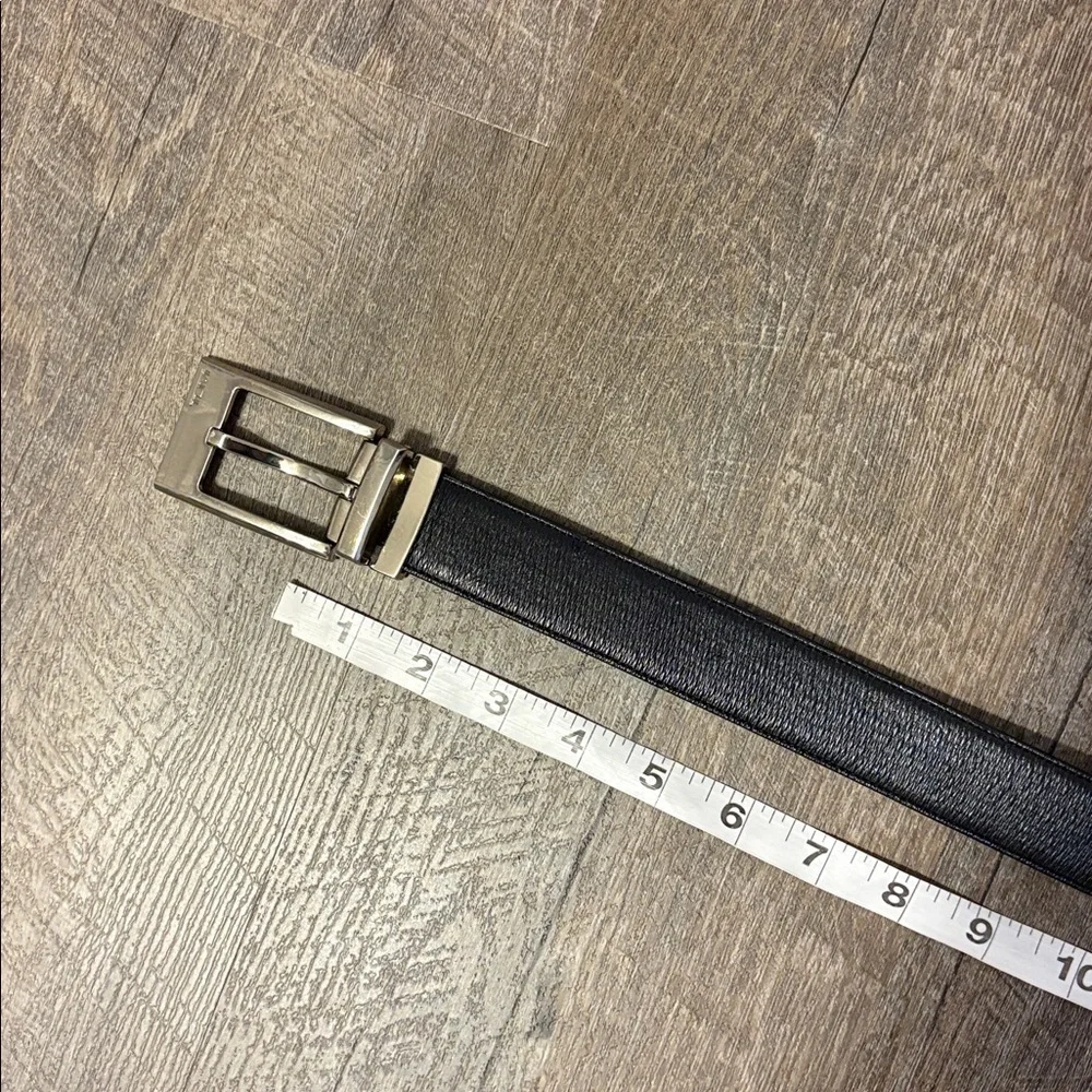 Tumi Black Leather Belt with Silver Metal Buckle